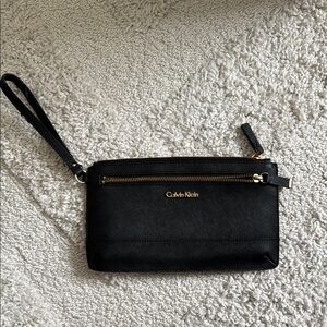 Calvin Klein Black Leather Wristlet Clutch